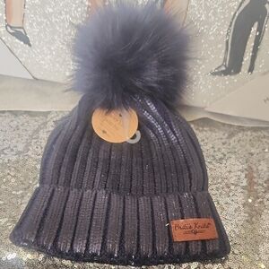Britts Knits Knit Women's Shiny Blue Pom-Pom Beanie NWT